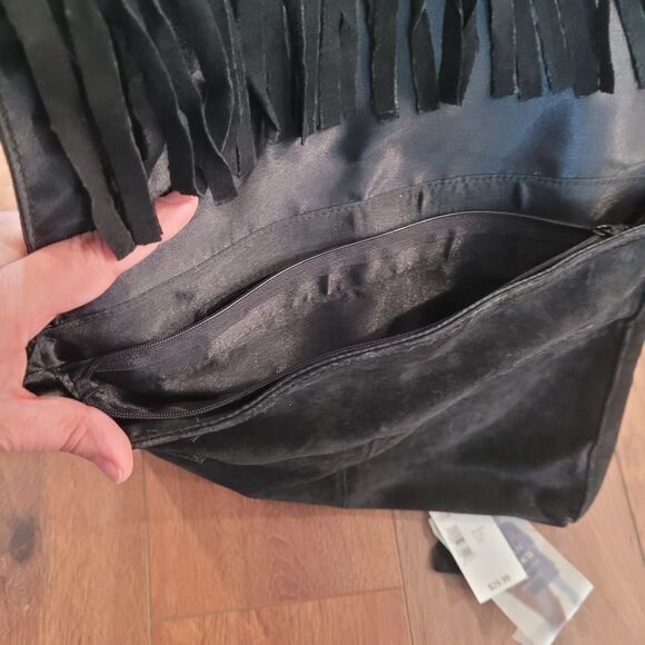 Vintage Boho Suede Fringe Purse Black Ward 1970s Style NEW FLAW READ - Picture 16 of 16